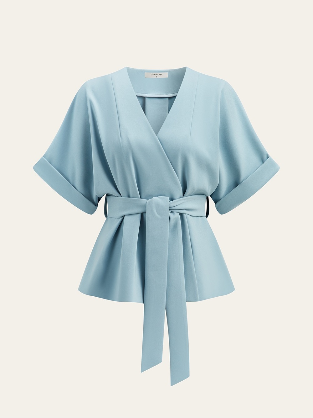 Commense Light Blue Coquette Wrap Kimono Tie Waist Blouse Top XS NWT